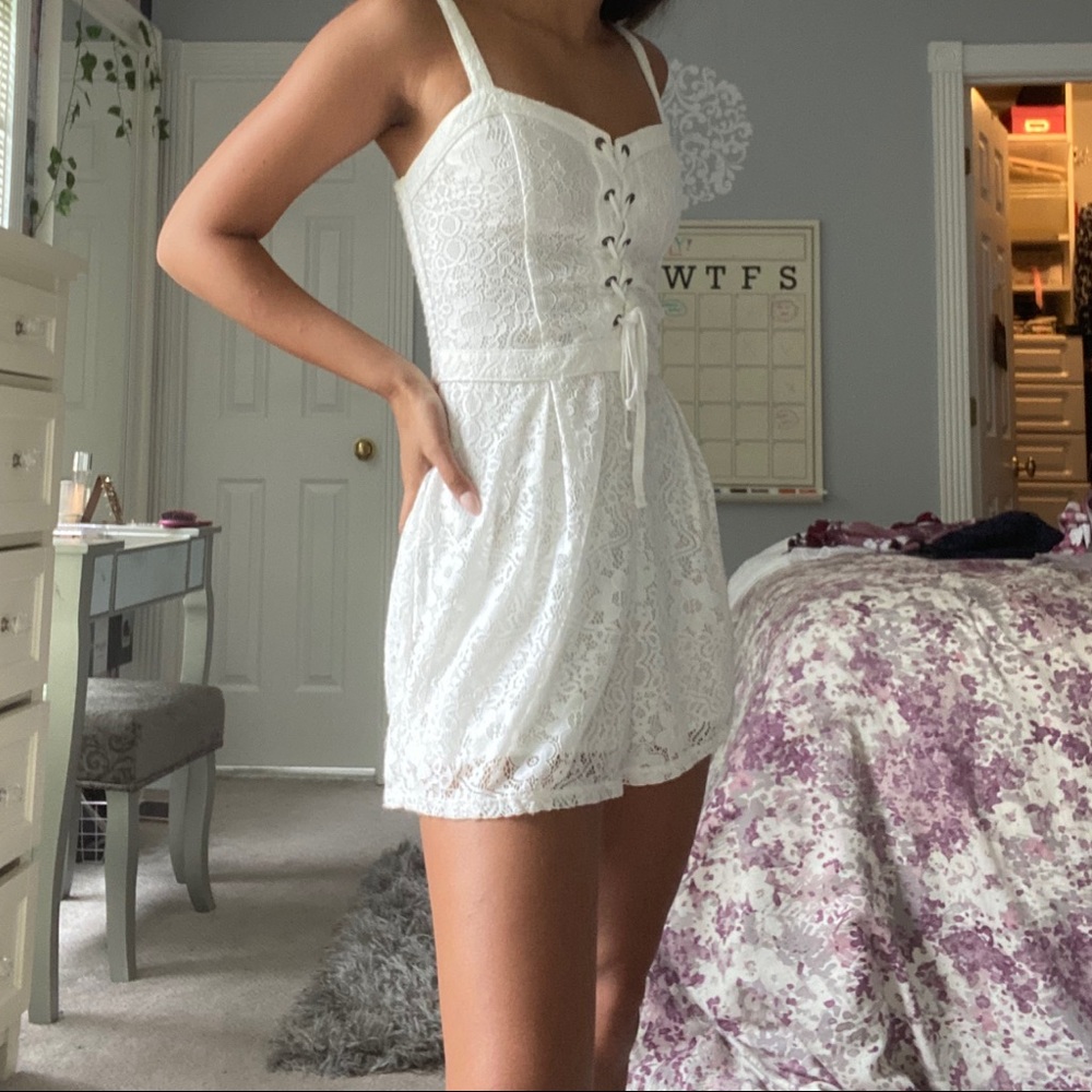 White lace romper w lace up front
